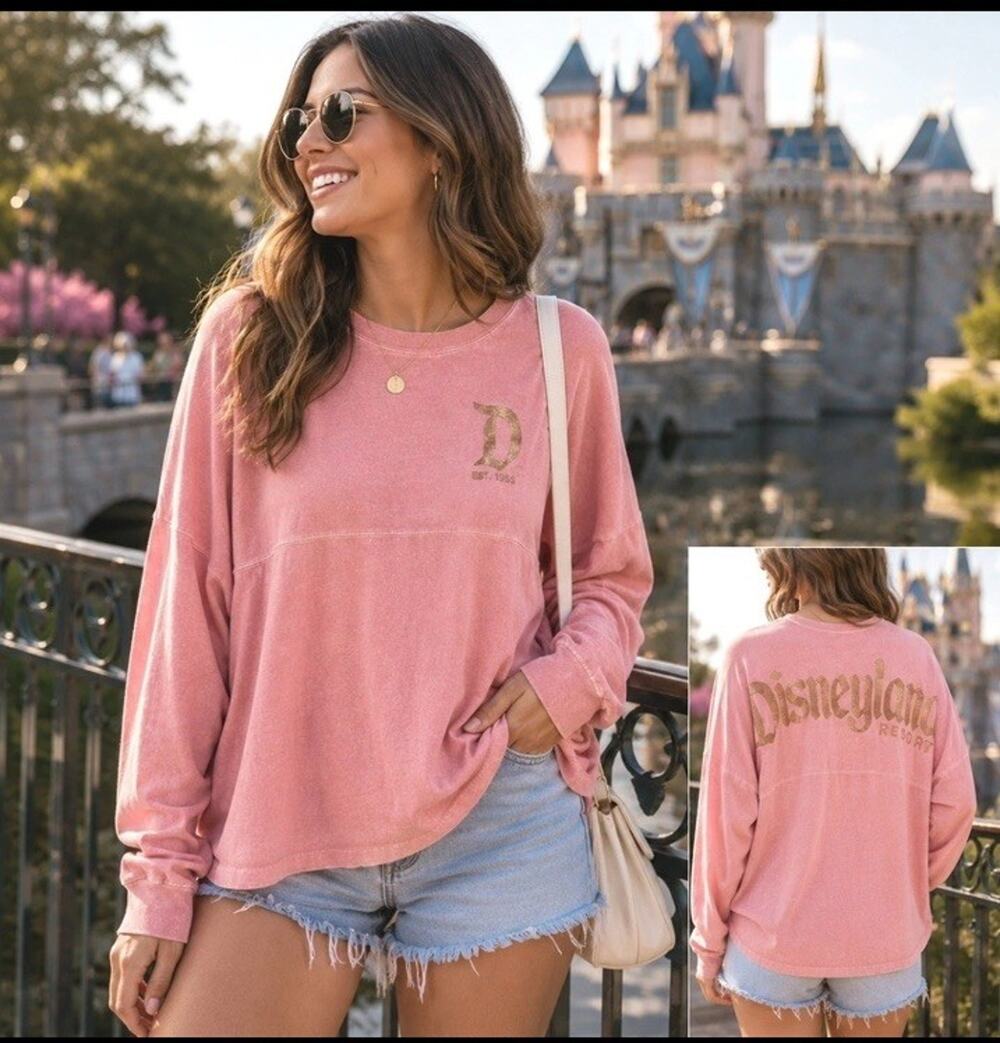 Disneyland Spirit Jersey XS Rose Gold Glitter Oversized Top peach